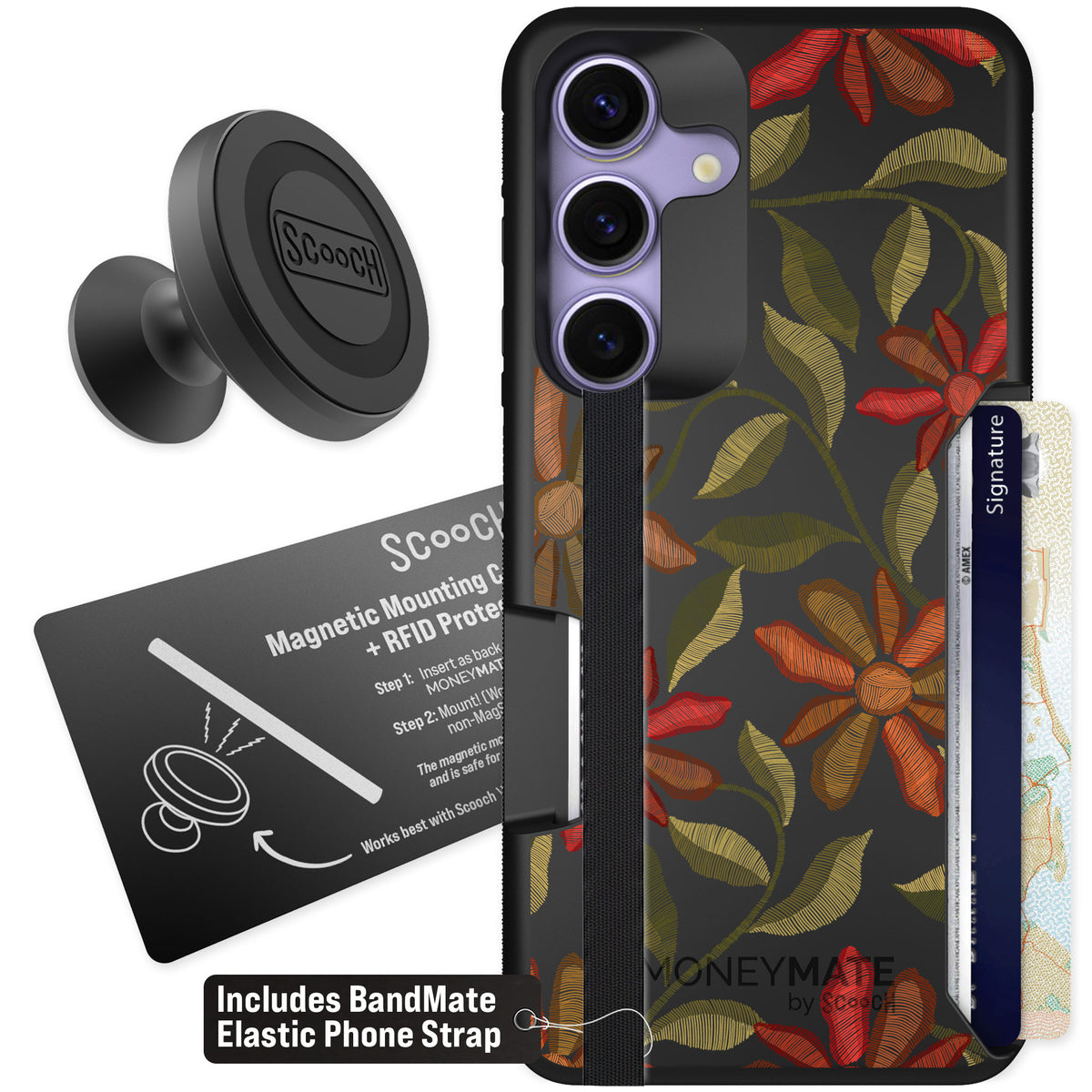 Scooch Moneymate Floral Tapestry for Galaxy S25 — Starter Bundle
