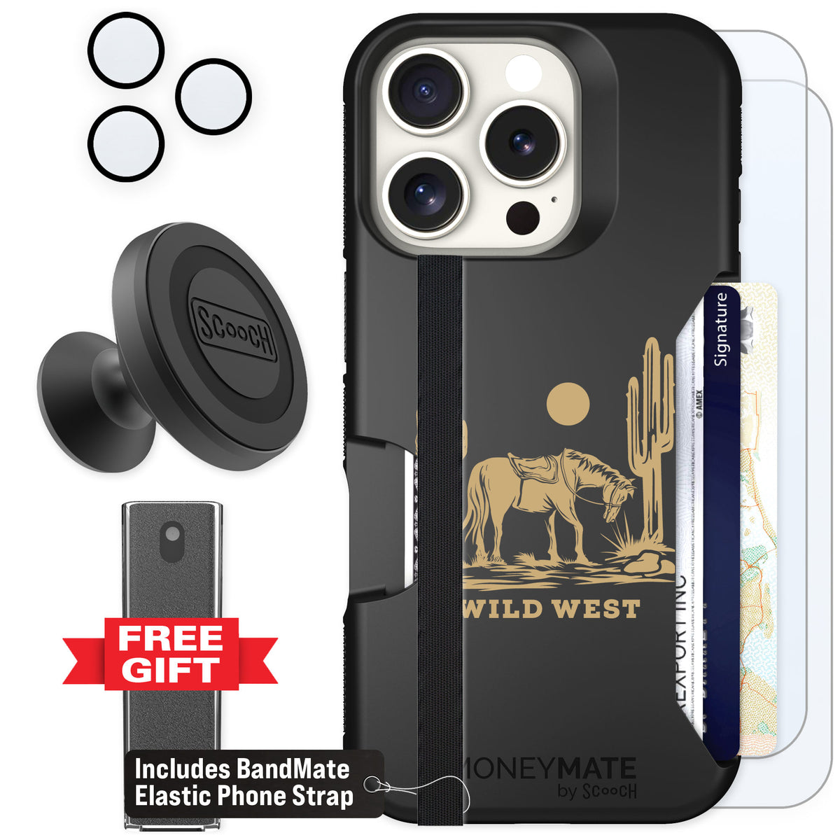 Scooch Moneymate Wild West for iPhone 16 Pro — Defender Bundle