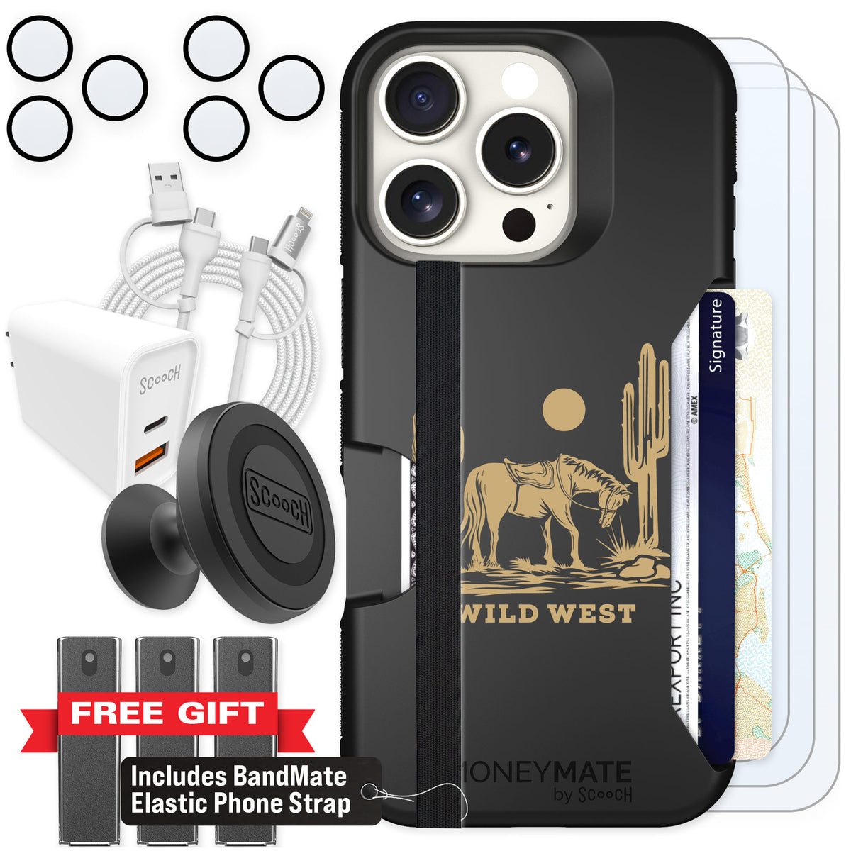Scooch Moneymate Wild West for iPhone 16 Pro — Ultimate Bundle