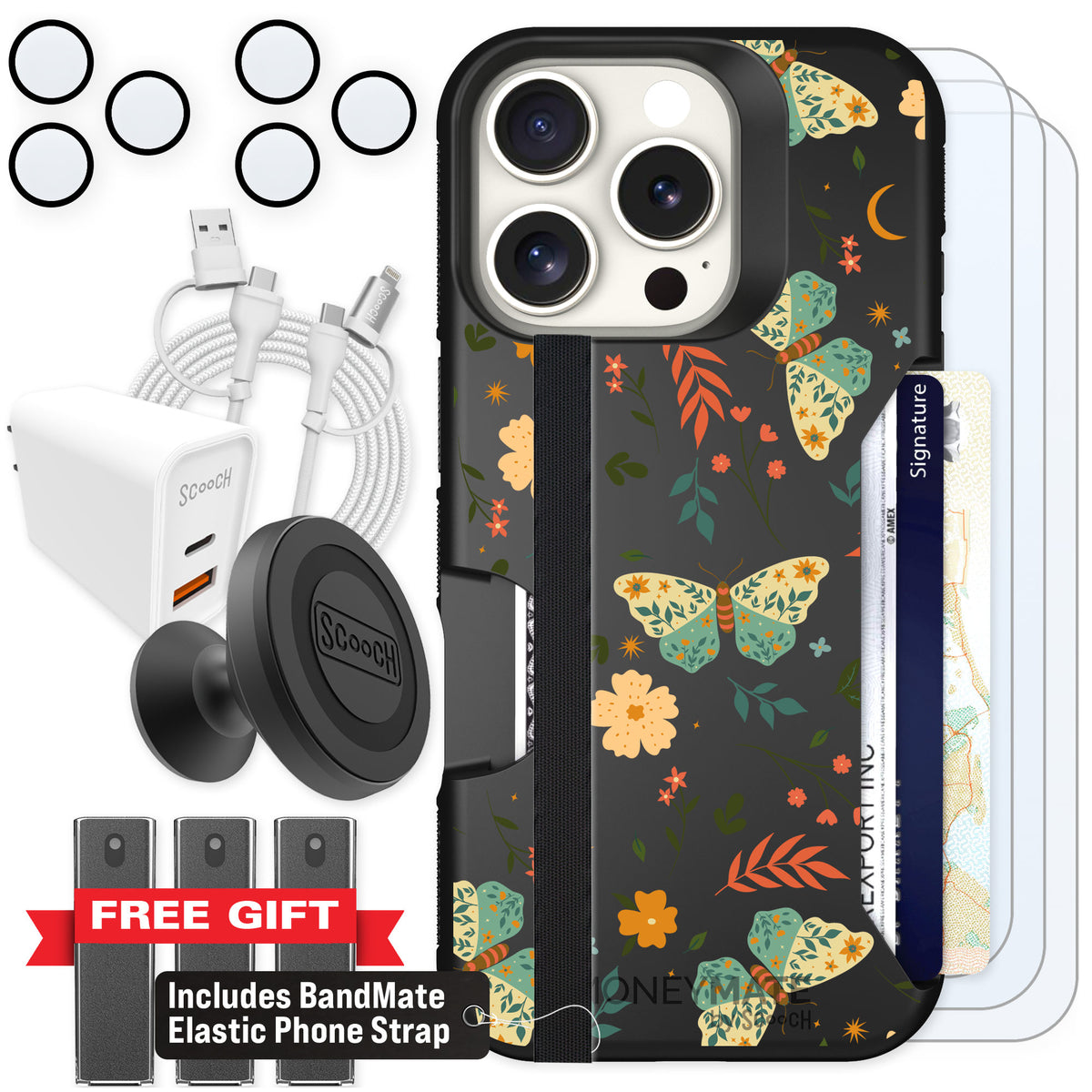 Scooch Moneymate Boho Nights for iPhone 16 Pro — Ultimate Bundle