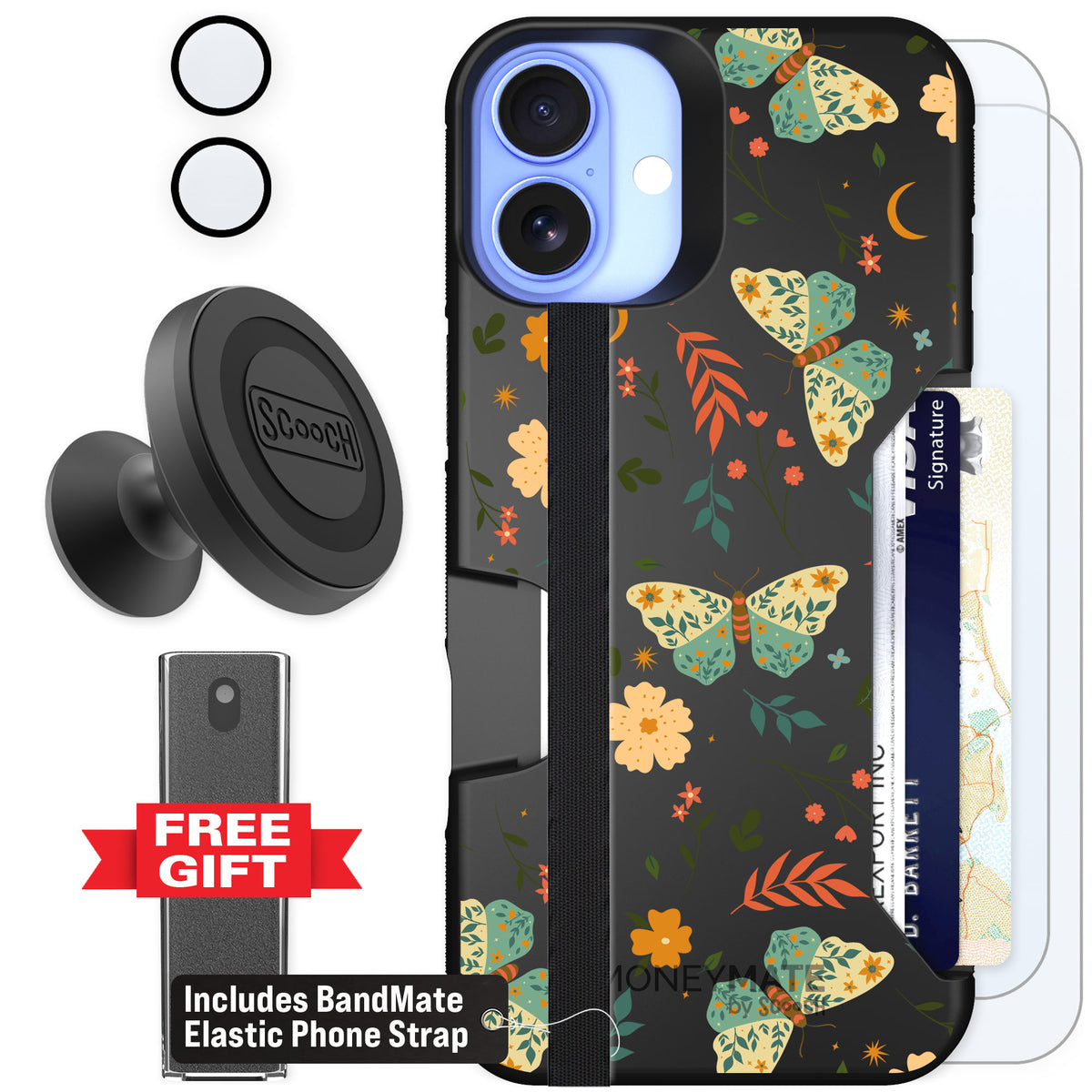 Scooch Moneymate Boho Nights for iPhone 16 Plus — Defender Bundle