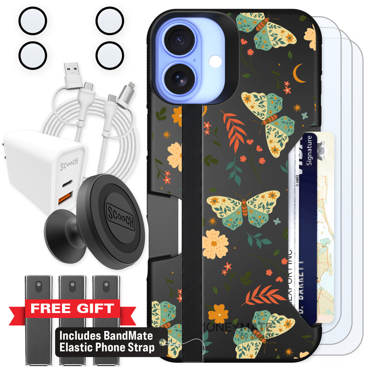 Scooch Moneymate Boho Nights for iPhone 16 Plus — Ultimate Bundle