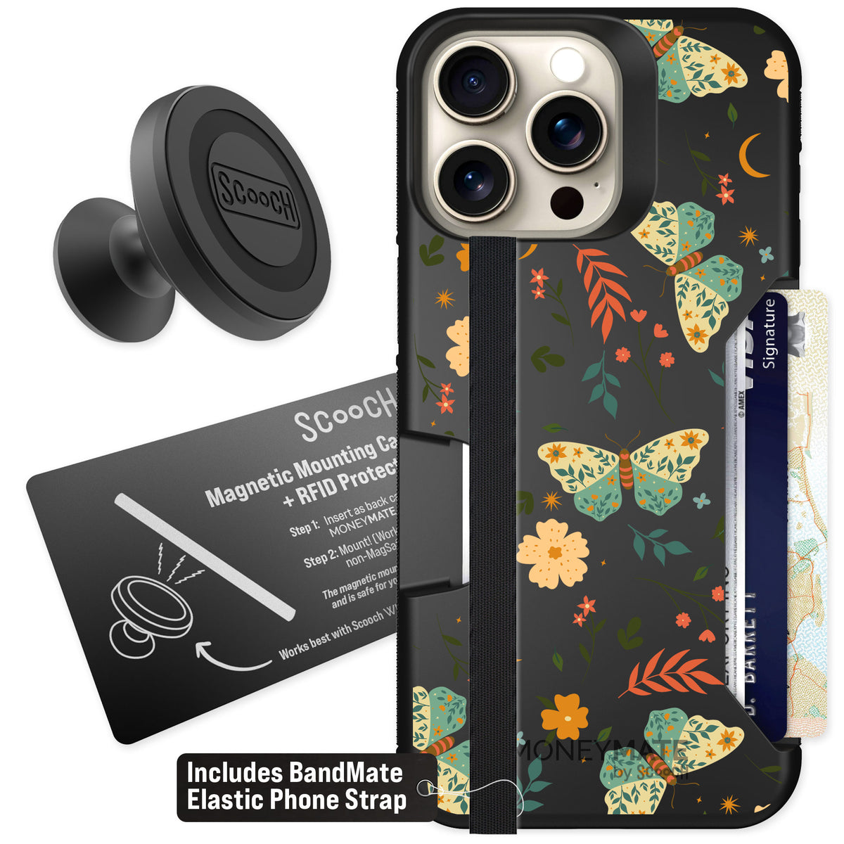 Scooch Moneymate Boho Nights for iPhone 15 Pro Max — Starter Bundle