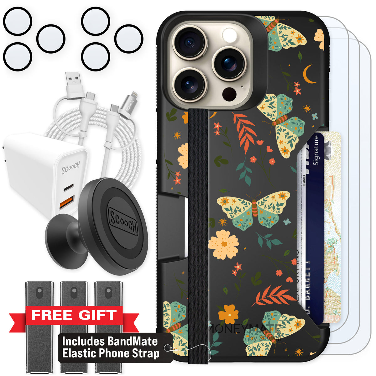 Scooch Moneymate Boho Nights for iPhone 15 Pro Max — Ultimate Bundle
