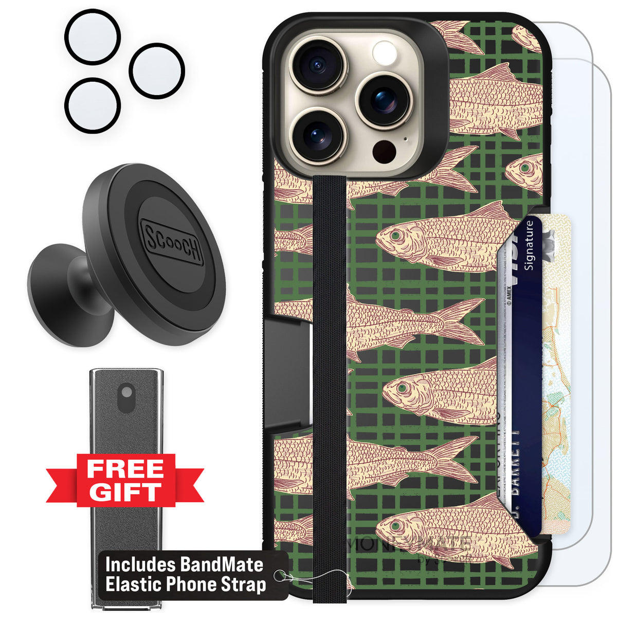 Scooch Moneymate Fresh Catch for iPhone 15 Pro Max — Defender Bundle