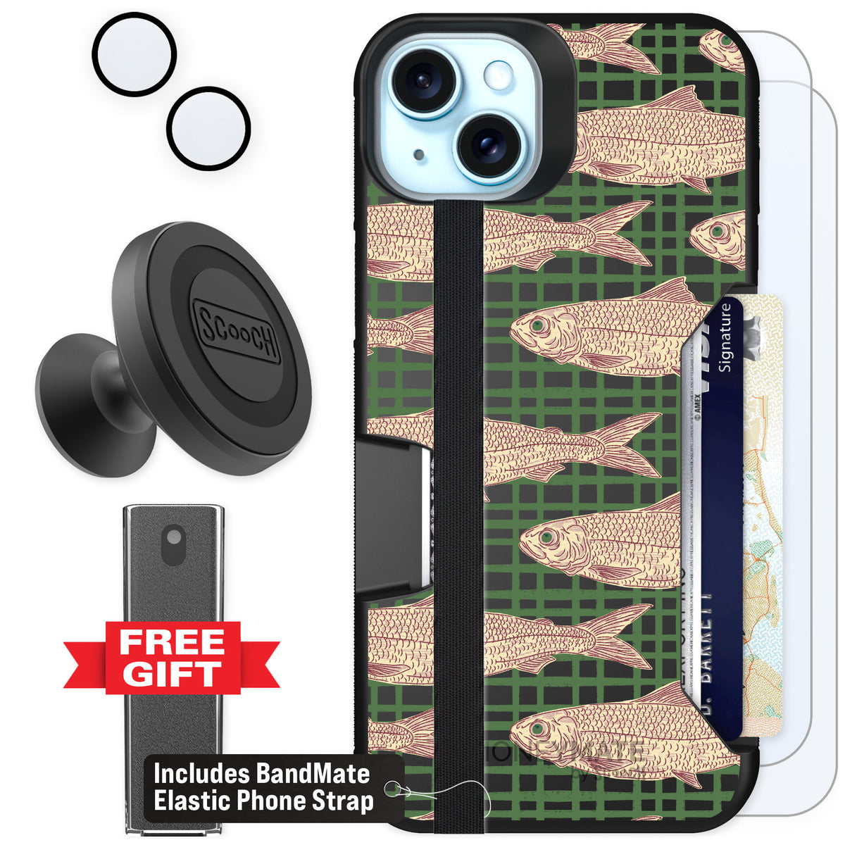Scooch Moneymate Fresh Catch for iPhone 15 Plus — Defender Bundle