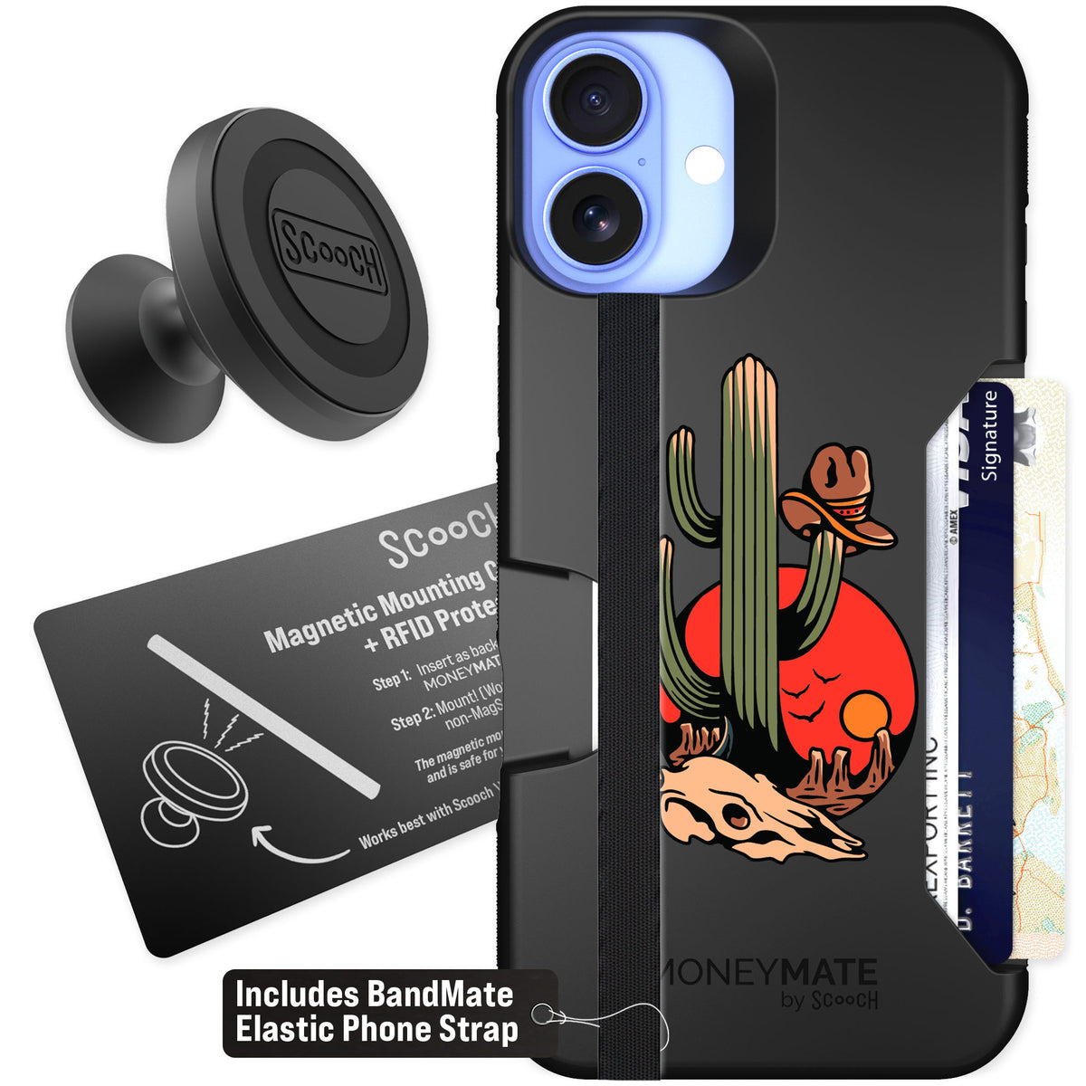 Scooch Moneymate Cactus Flash for iPhone 16 Plus — Starter Bundle