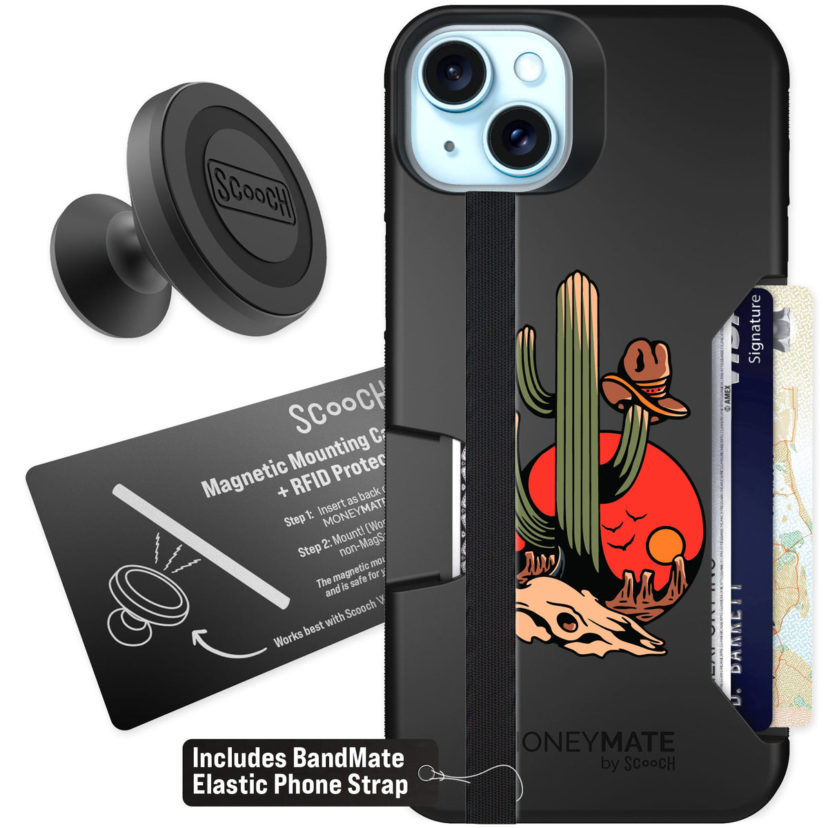 Scooch Moneymate Cactus Flash for iPhone 15 Plus — Starter Bundle