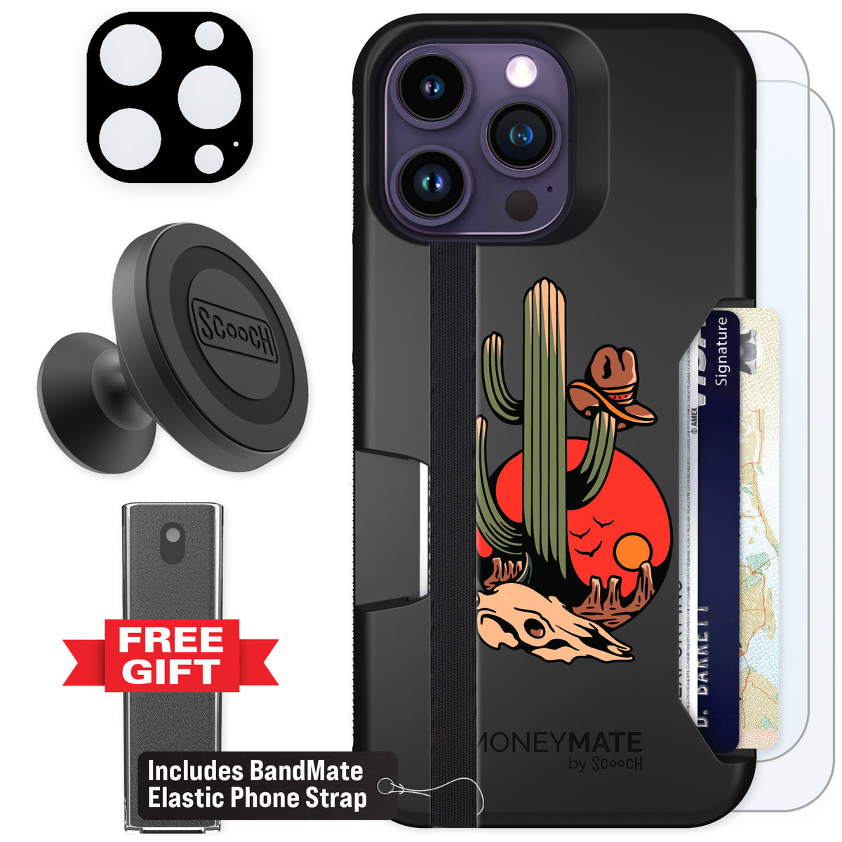 Scooch Moneymate Cactus Flash for iPhone 14 Pro Max — Defender Bundle