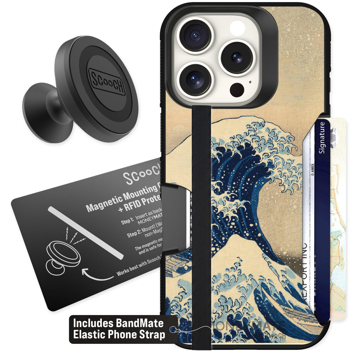 Scooch Moneymate Great Wave for iPhone 16 Pro — Starter Bundle