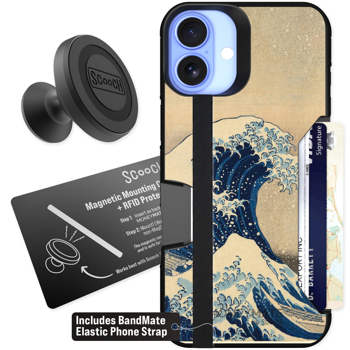 Scooch Moneymate Great Wave for iPhone 16 Plus — Starter Bundle