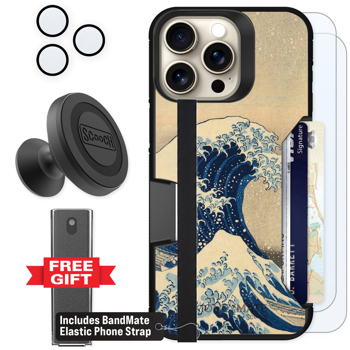 Scooch Moneymate Great Wave for iPhone 15 Pro Max — Defender Bundle