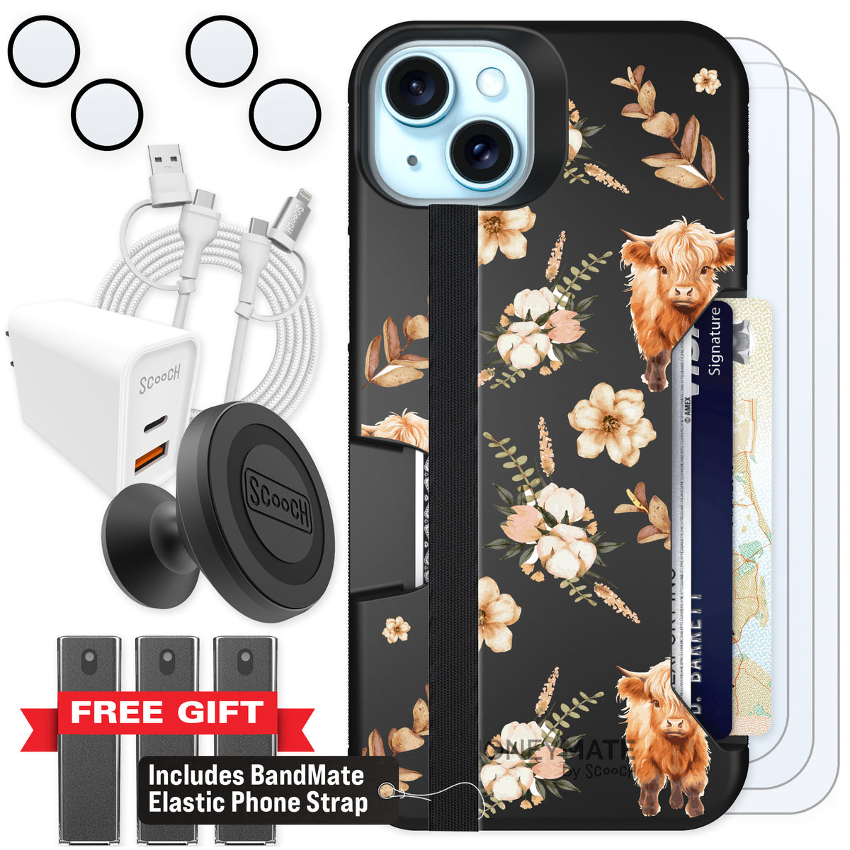 Scooch Moneymate Baby Cow for iPhone 15 Plus — Ultimate Bundle