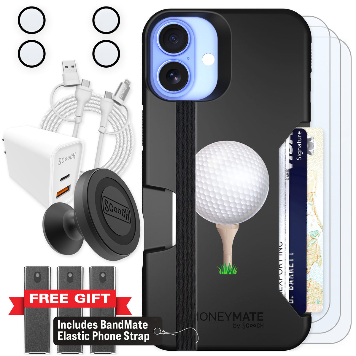 Scooch Moneymate Tee Time for iPhone 16 Plus — Ultimate Bundle