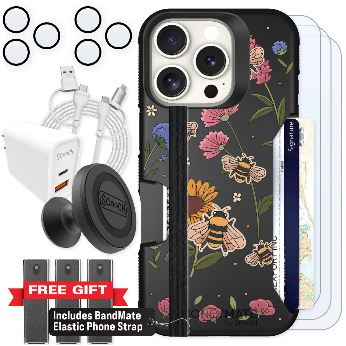 Scooch Moneymate Bee Happy for iPhone 16 Pro — Ultimate Bundle
