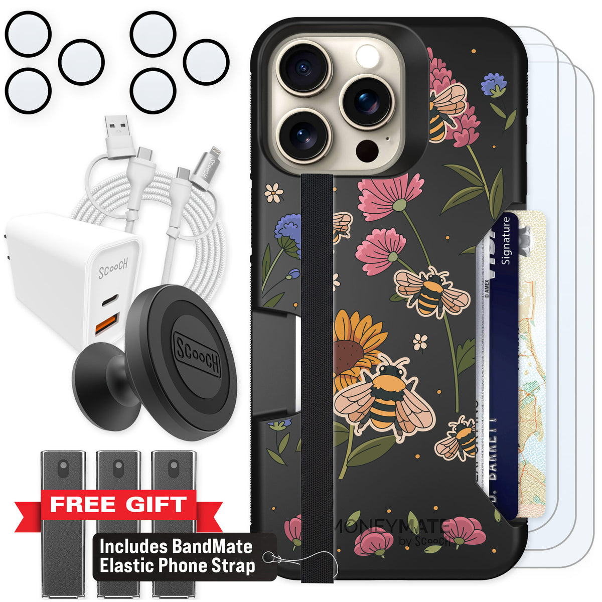 Scooch Moneymate Bee Happy for iPhone 15 Pro Max — Ultimate Bundle