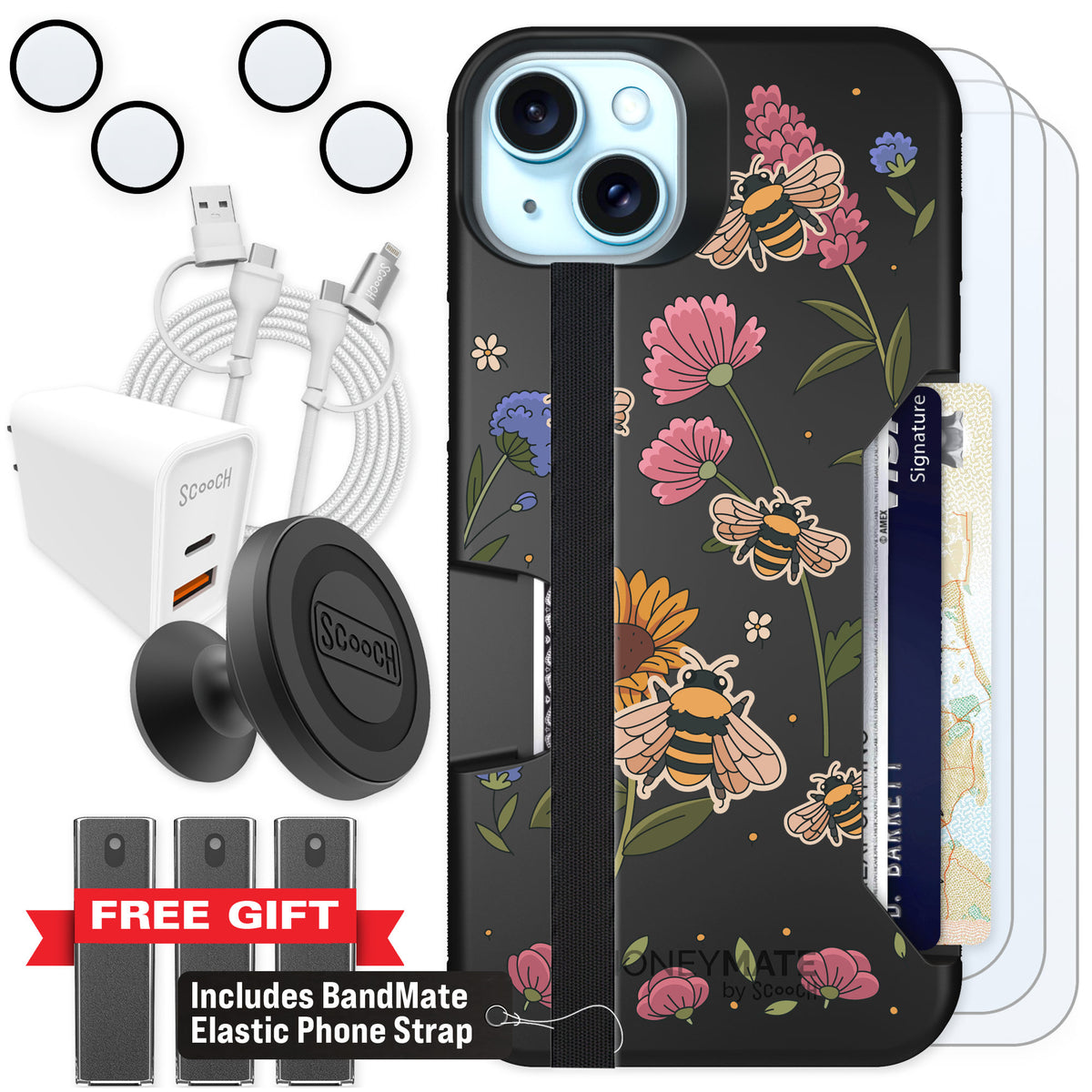 Scooch Moneymate Bee Happy for iPhone 15 Plus — Ultimate Bundle