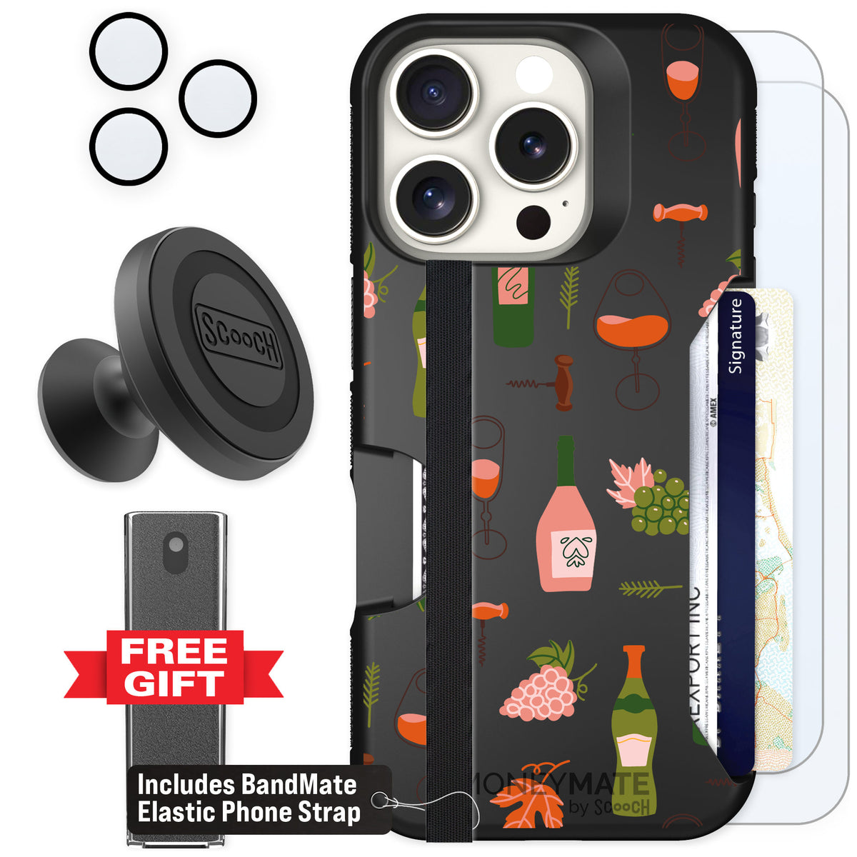 Scooch Moneymate Vino Vibes for iPhone 16 Pro — Defender Bundle