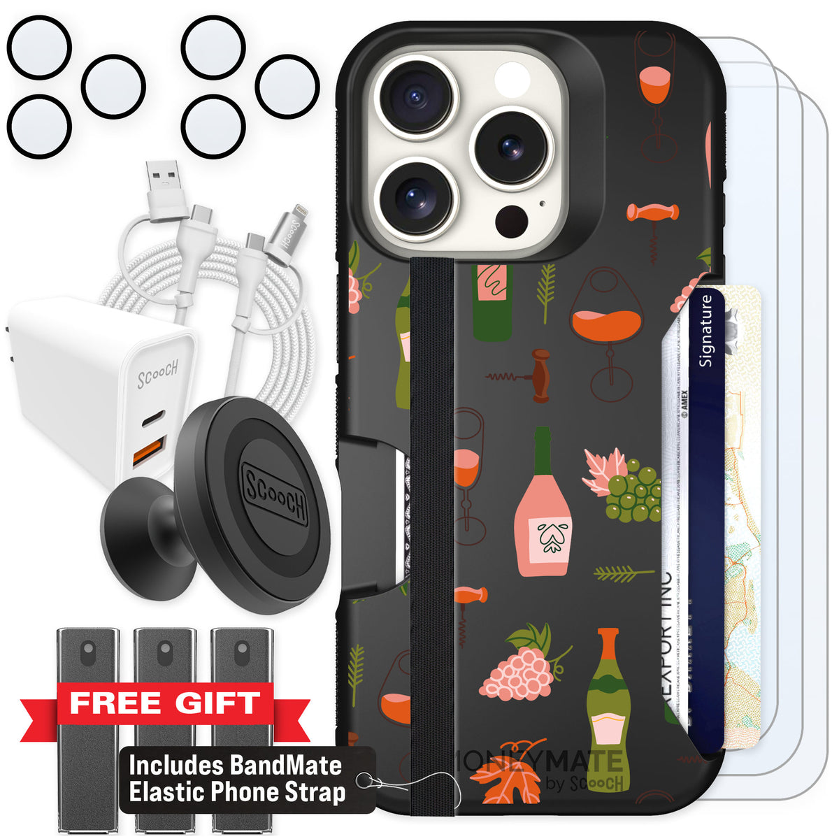 Scooch Moneymate Vino Vibes for iPhone 16 Pro — Ultimate Bundle