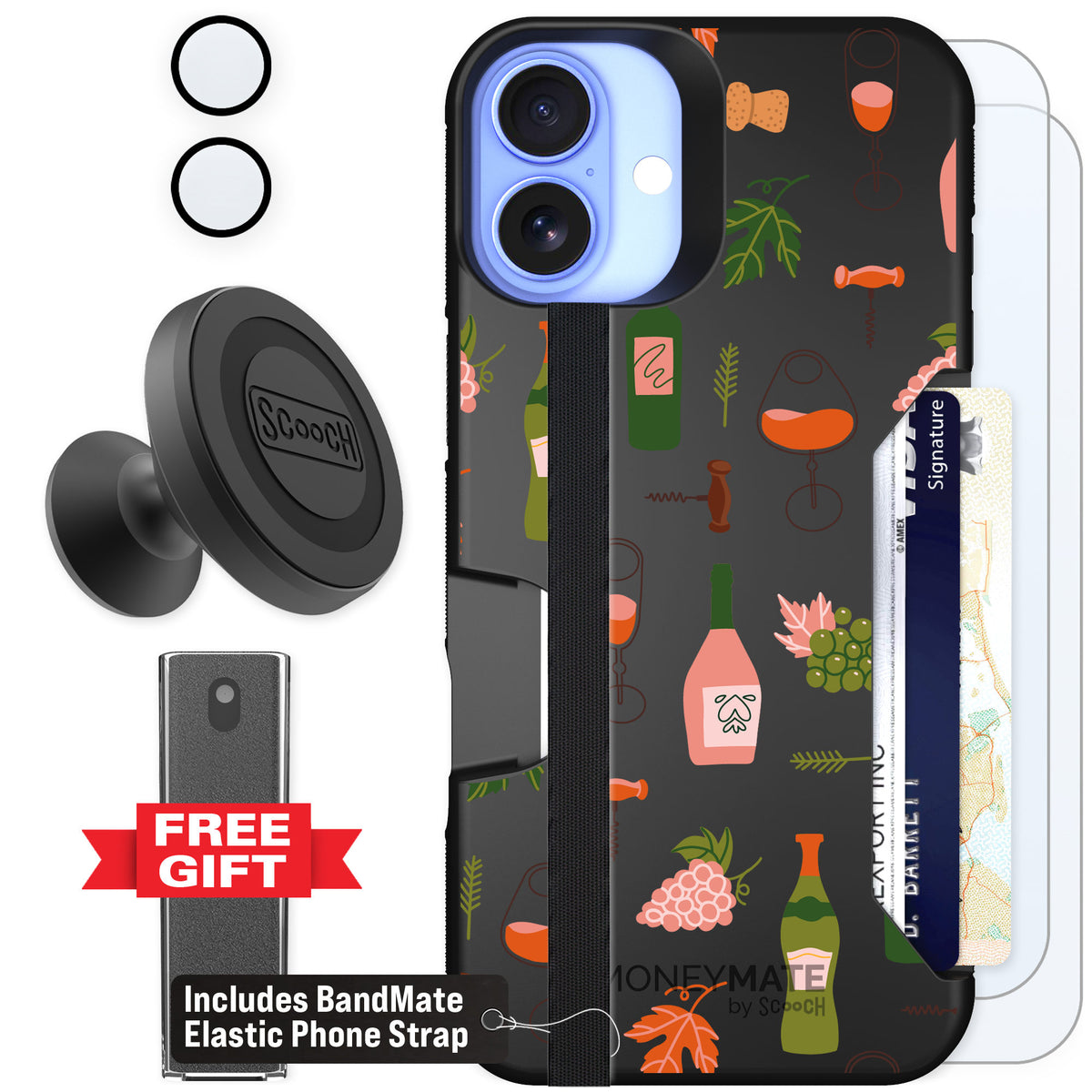 Scooch Moneymate Vino Vibes for iPhone 16 Plus — Defender Bundle