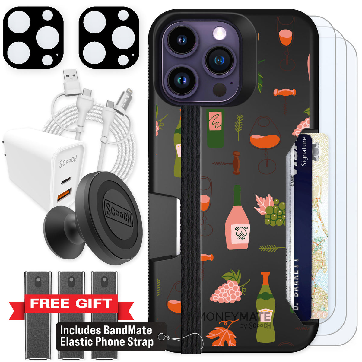 Scooch Moneymate Vino Vibes for iPhone 14 Pro Max — Ultimate Bundle