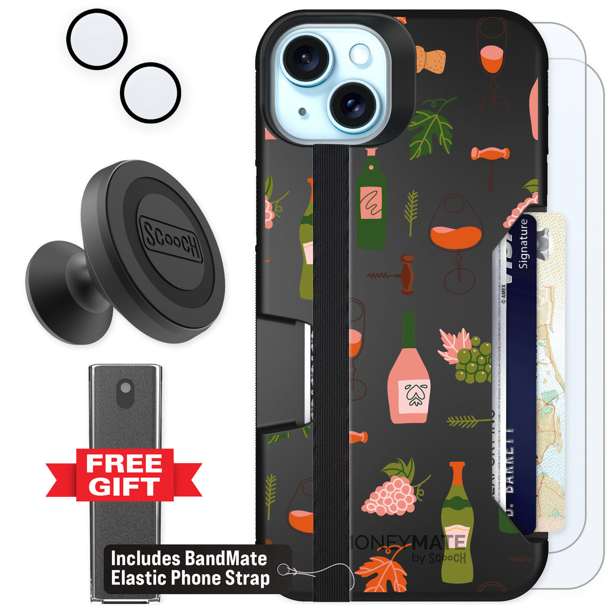 Scooch Moneymate Vino Vibes for iPhone 14 Plus — Defender Bundle