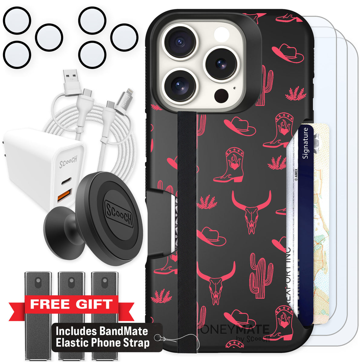 Scooch Moneymate Howdy Honey for iPhone 16 Pro — Ultimate Bundle