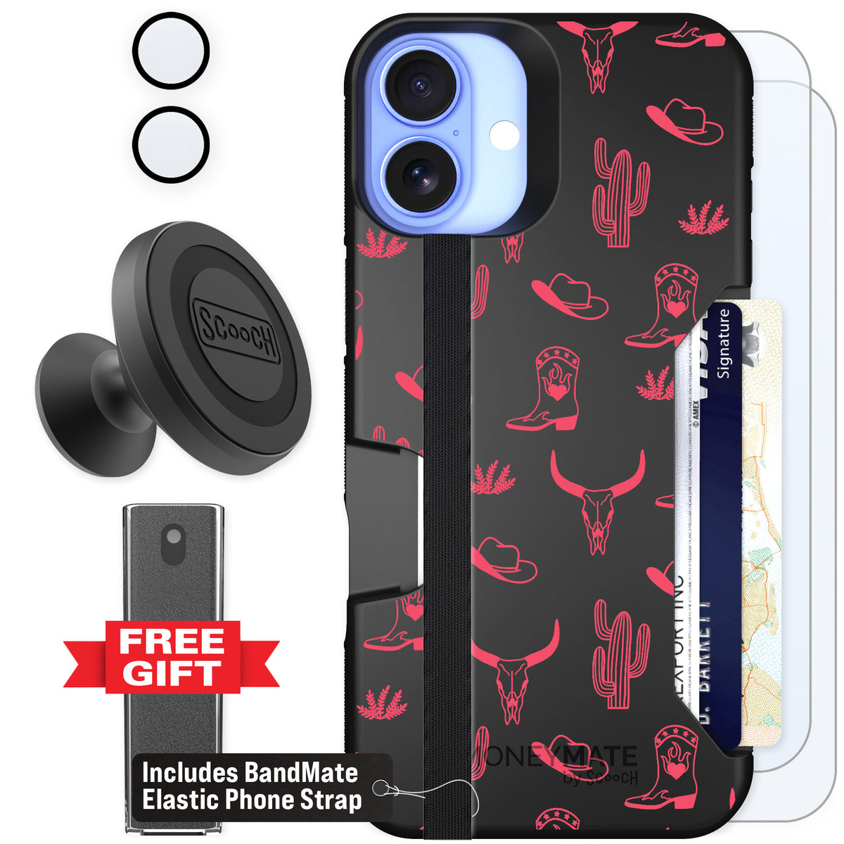 Scooch Moneymate Howdy Honey for iPhone 16 Plus — Defender Bundle