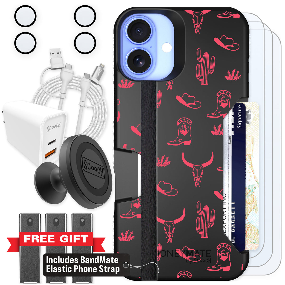 Scooch Moneymate Howdy Honey for iPhone 16 Plus — Ultimate Bundle