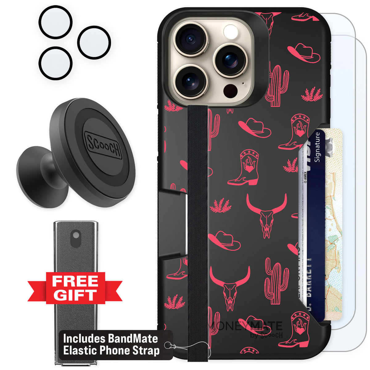 Scooch Moneymate Howdy Honey for iPhone 15 Pro Max — Defender Bundle