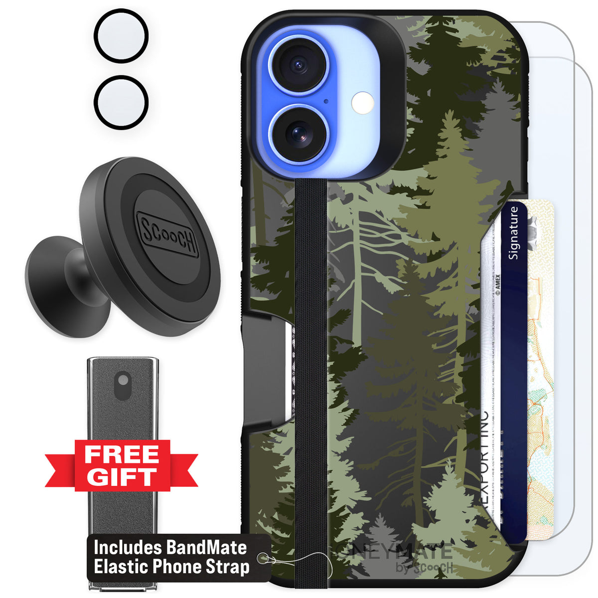 Scooch Moneymate Hidden Pines for iPhone 16 — Defender Bundle