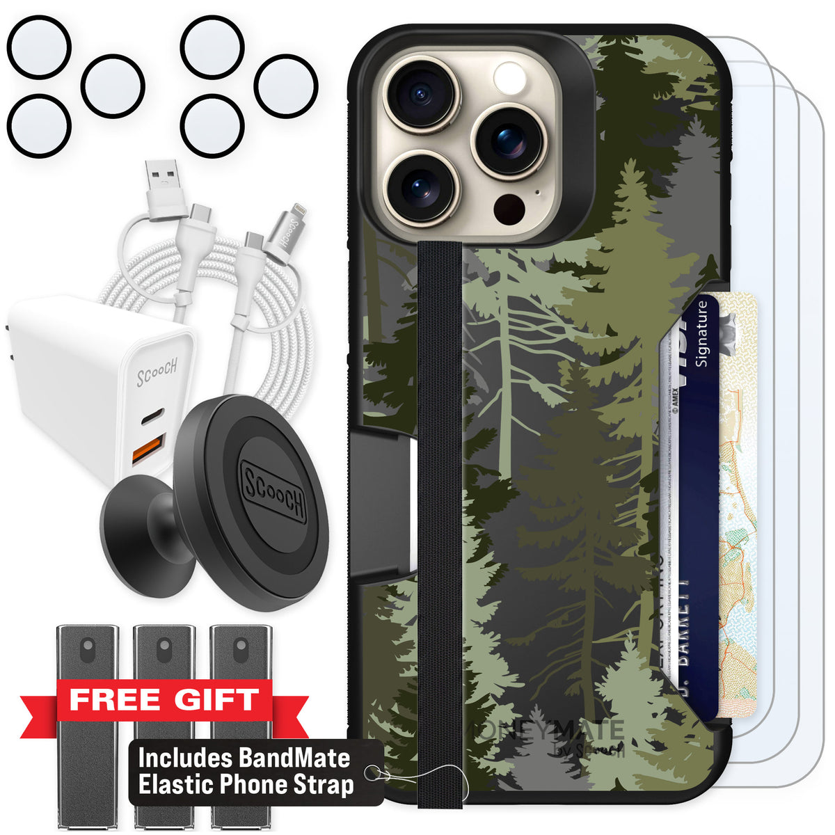 Scooch Moneymate Hidden Pines for iPhone 15 Pro Max — Ultimate Bundle