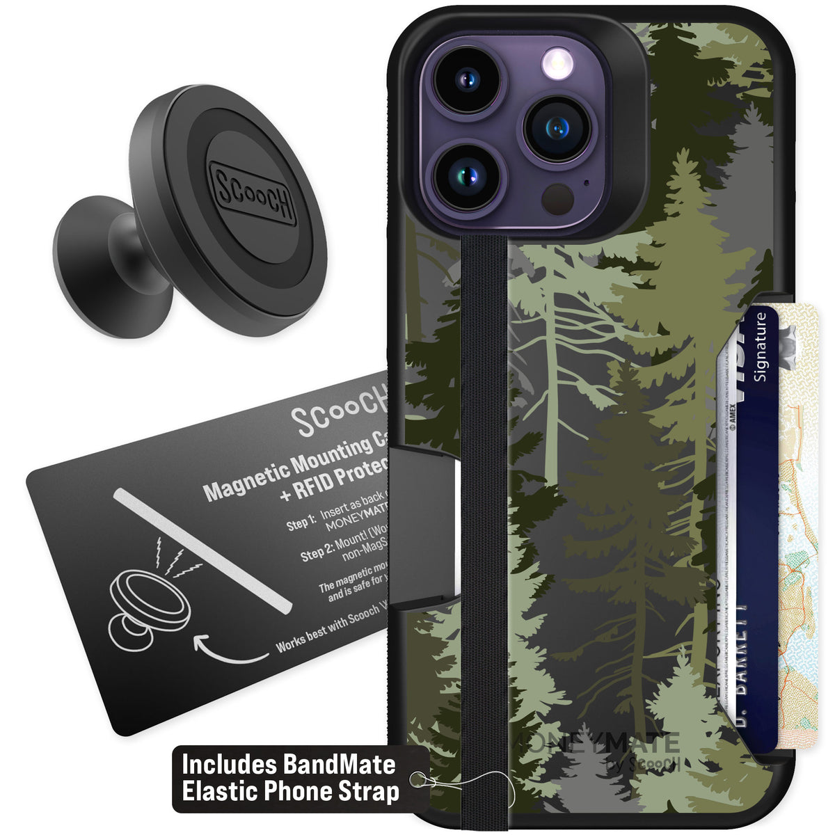 Scooch Moneymate Hidden Pines for iPhone 14 Pro Max — Starter Bundle