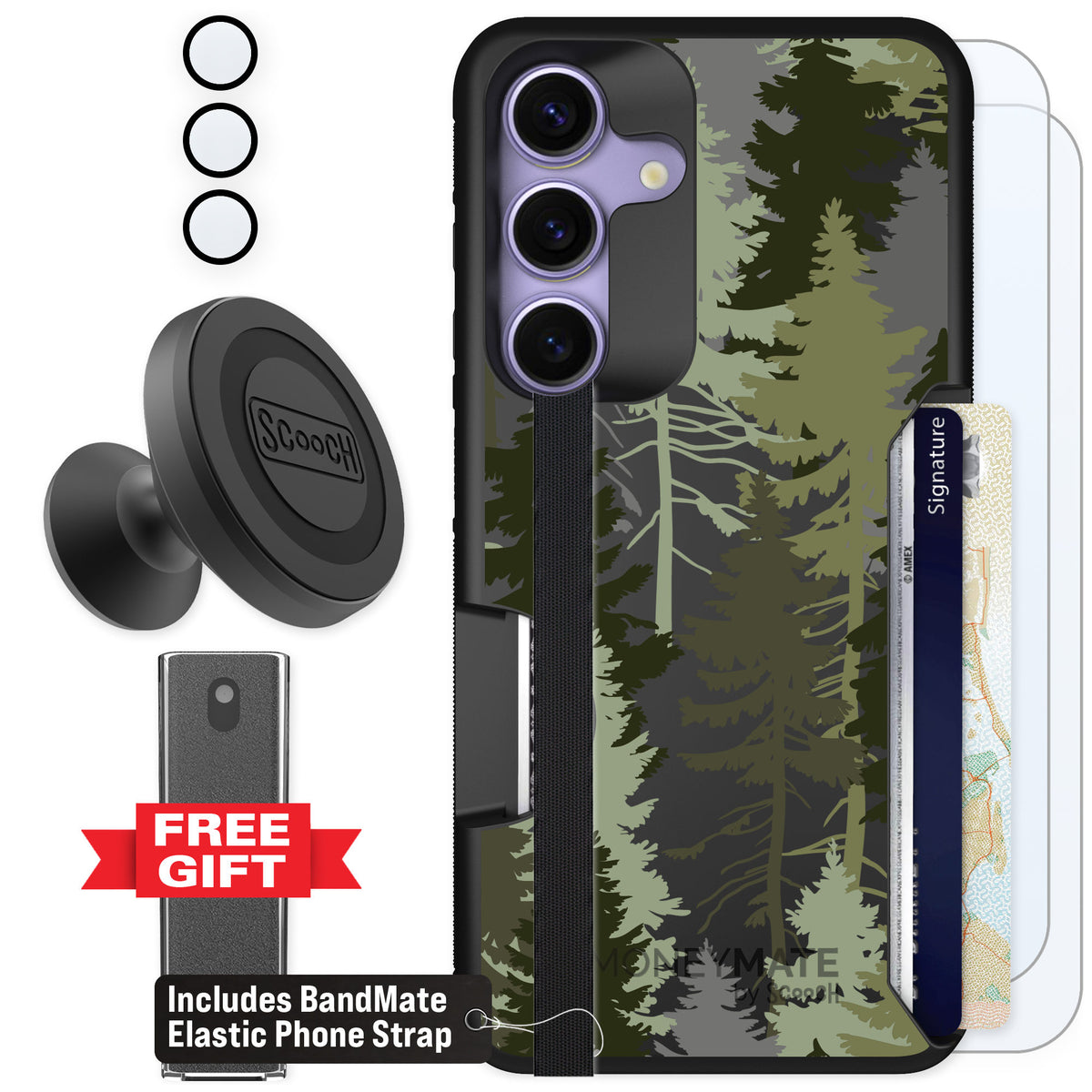 Scooch Moneymate Hidden Pines for Galaxy S25 — Defender Bundle
