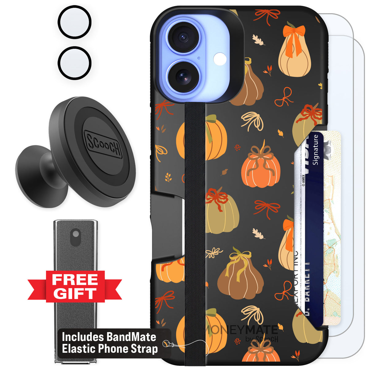 Scooch Moneymate Pretty Pumpkins for iPhone 16 Plus — Defender Bundle