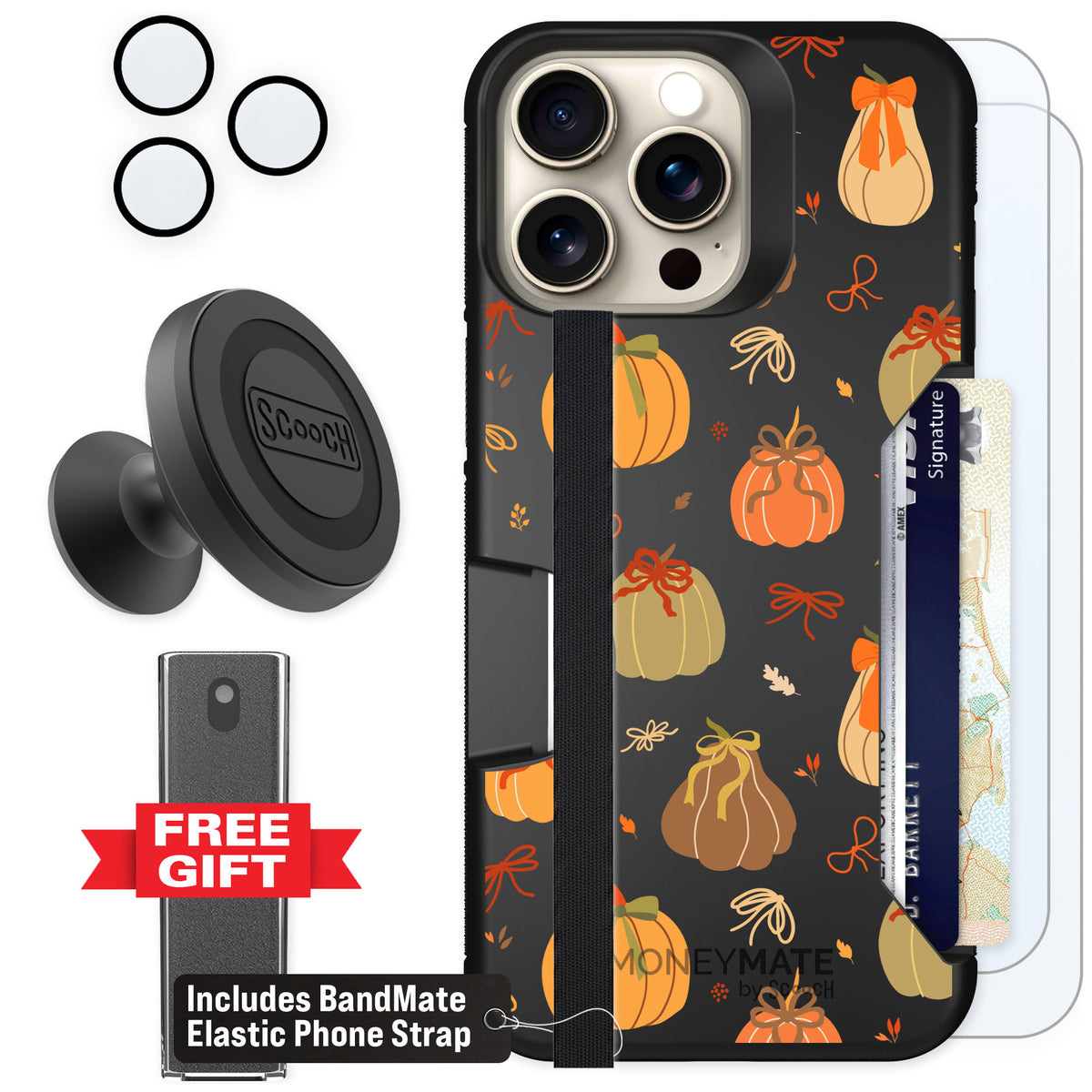 Scooch Moneymate Pretty Pumpkins for iPhone 15 Pro Max — Defender Bundle