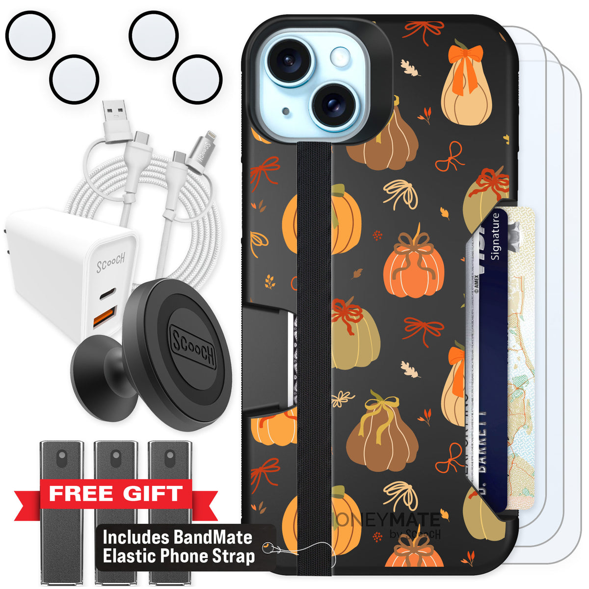 Scooch Moneymate Pretty Pumpkins for iPhone 15 Plus — Ultimate Bundle