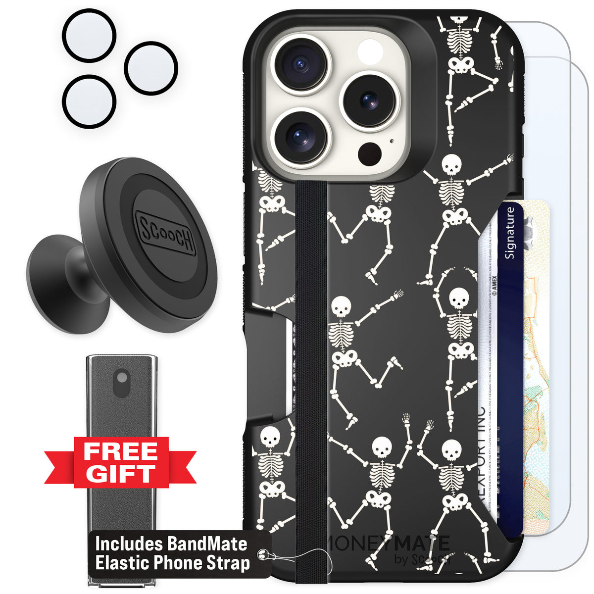 Scooch Moneymate Swinging Skeletons for iPhone 16 Pro — Defender Bundle