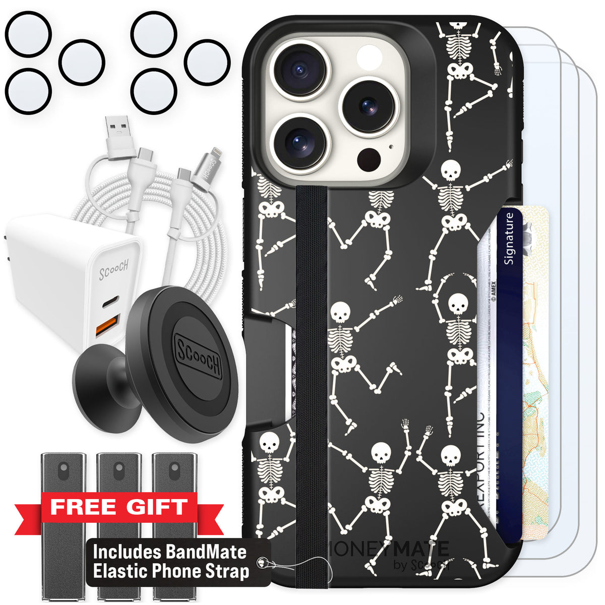 Scooch Moneymate Swinging Skeletons for iPhone 16 Pro — Ultimate Bundle