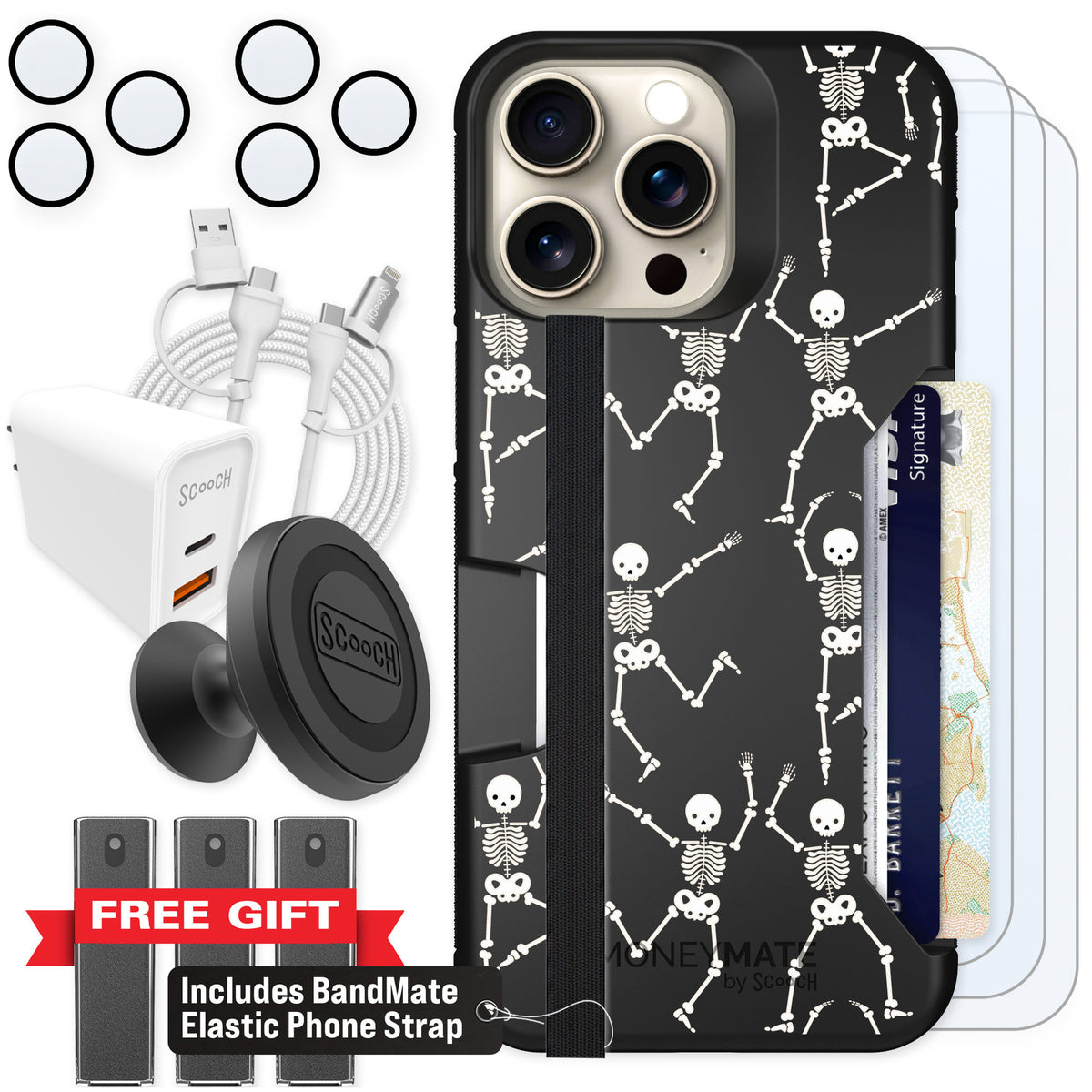 Scooch Moneymate Swinging Skeletons for iPhone 15 Pro Max — Ultimate Bundle