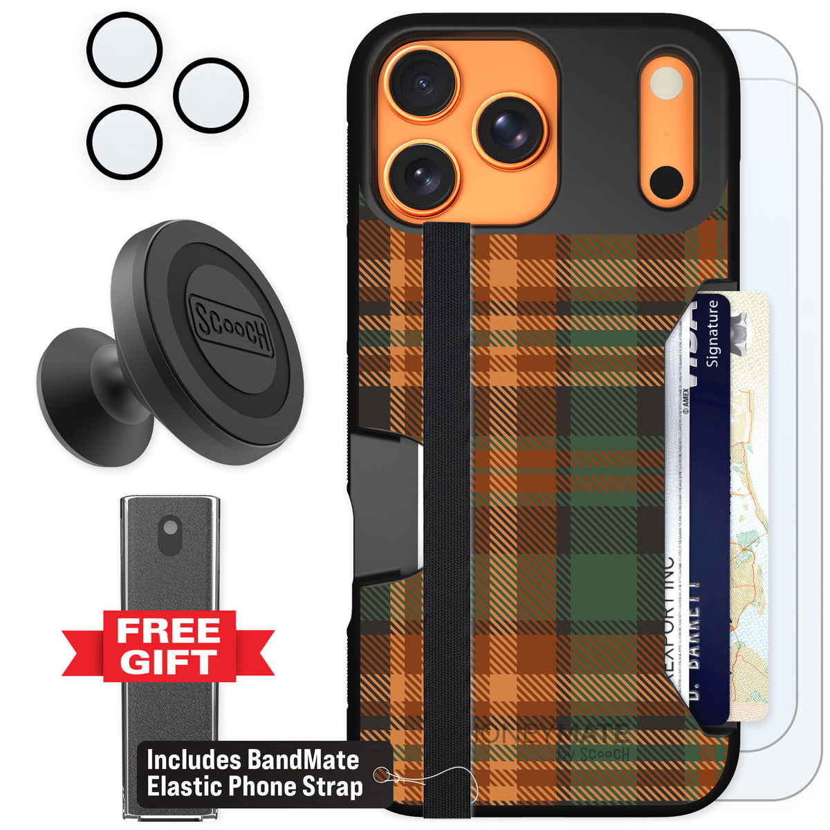 Scooch Moneymate Fall Flannel for iPhone 17 Pro Max — Defender Bundle