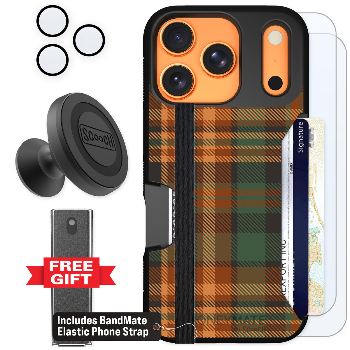Scooch Moneymate Fall Flannel for iPhone 17 Pro — Defender Bundle