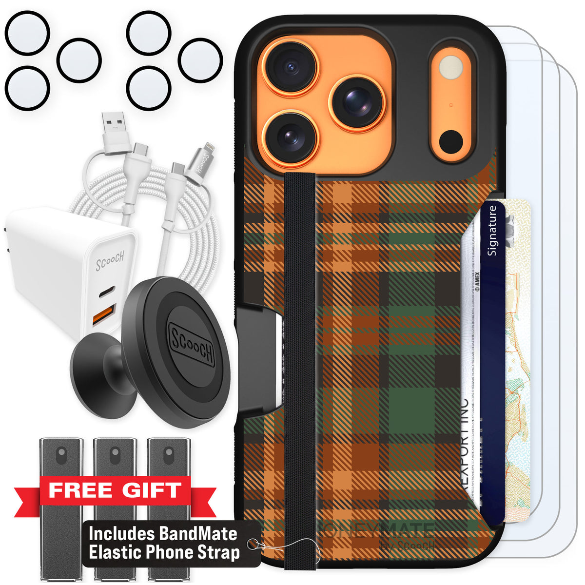 Scooch Moneymate Fall Flannel for iPhone 17 Pro — Ultimate Bundle