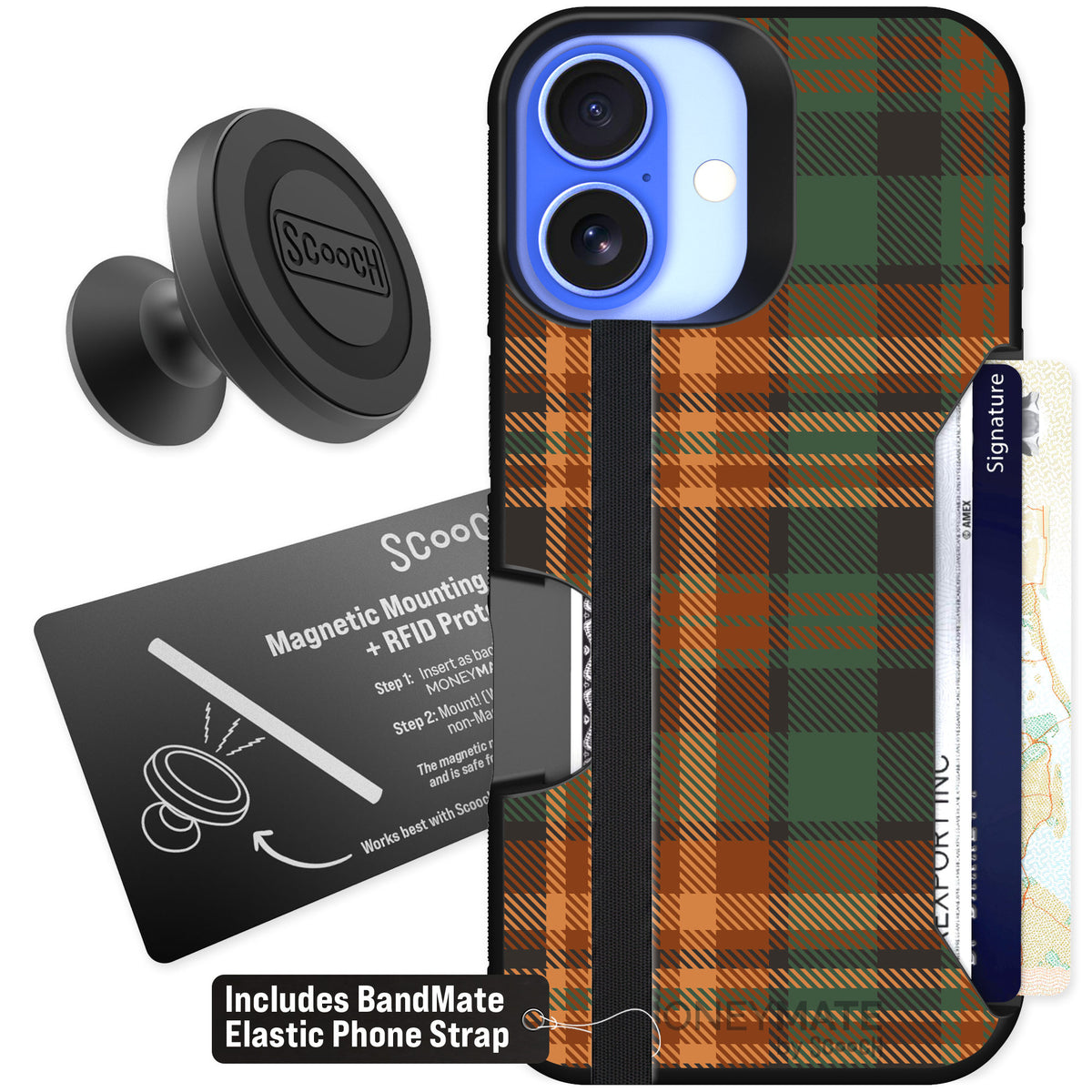 Scooch Moneymate Fall Flannel for iPhone 16 — Starter Bundle