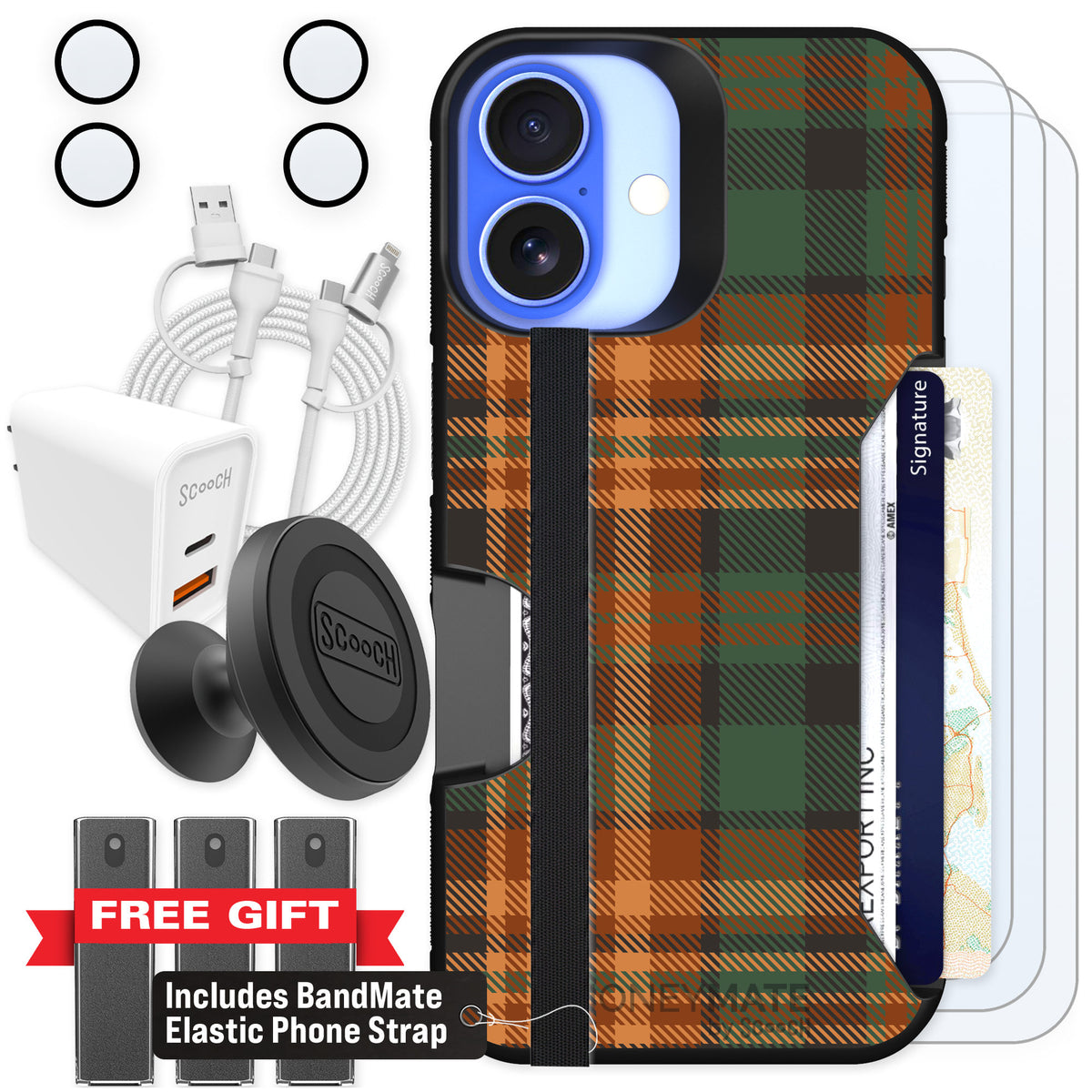 Scooch Moneymate Fall Flannel for iPhone 16 — Ultimate Bundle