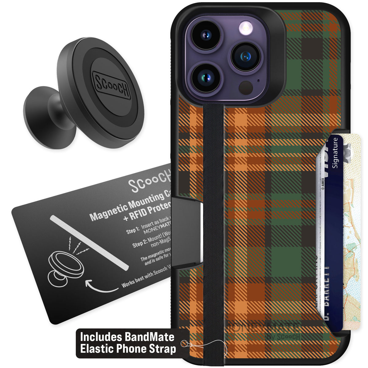 Scooch Moneymate Fall Flannel for iPhone 14 Pro Max — Starter Bundle
