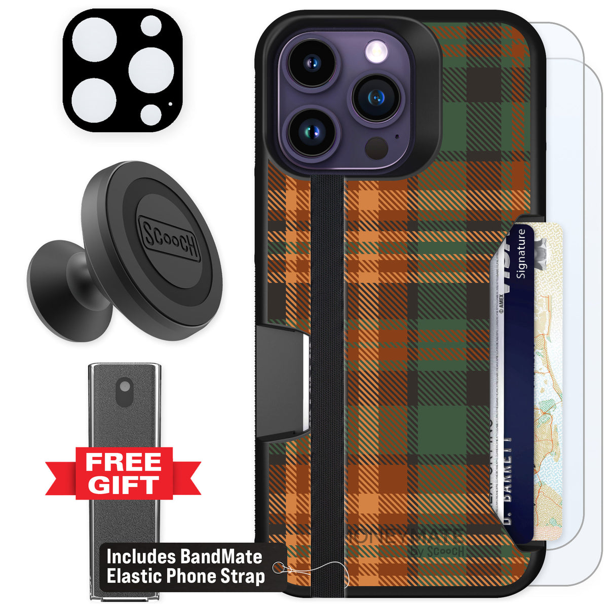 Scooch Moneymate Fall Flannel for iPhone 14 Pro Max — Defender Bundle