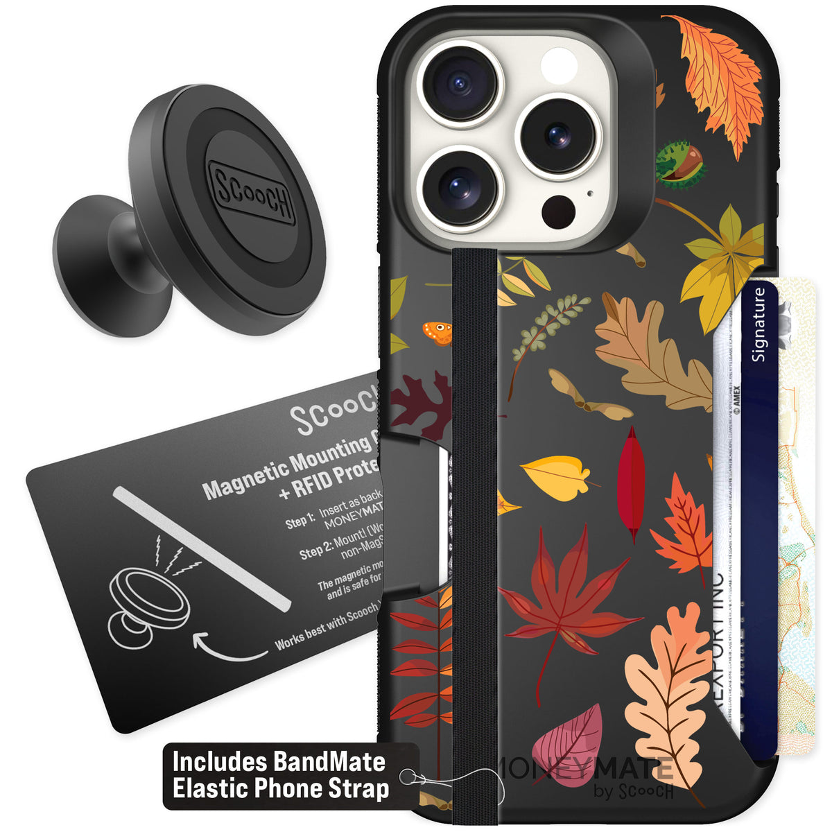 Scooch Moneymate Autumn Leaves for iPhone 16 Pro — Starter Bundle