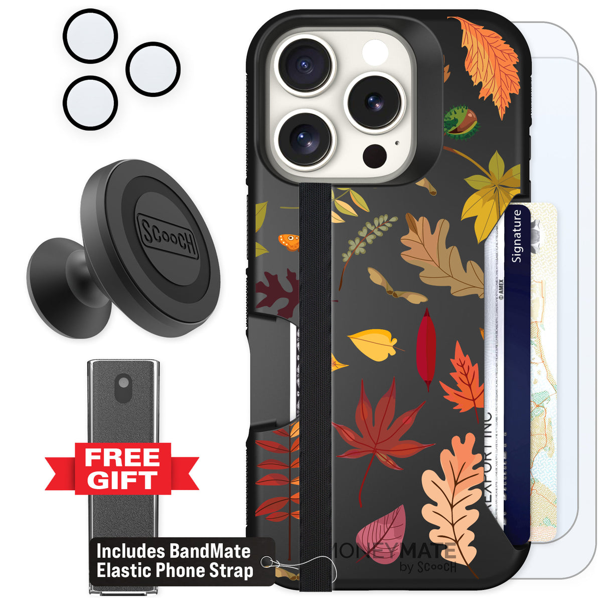 Scooch Moneymate Autumn Leaves for iPhone 16 Pro — Defender Bundle