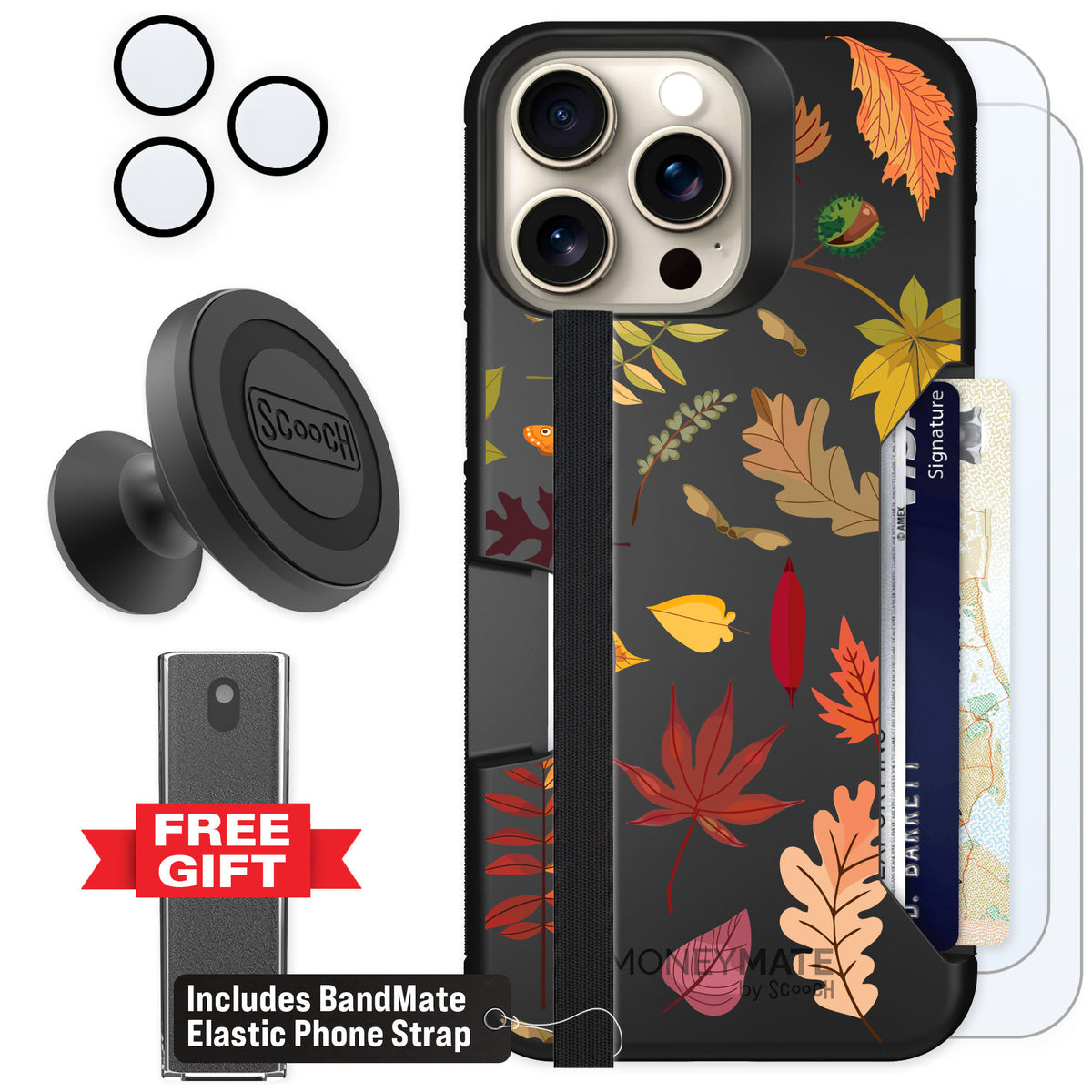 Scooch Moneymate Autumn Leaves for iPhone 15 Pro Max — Defender Bundle